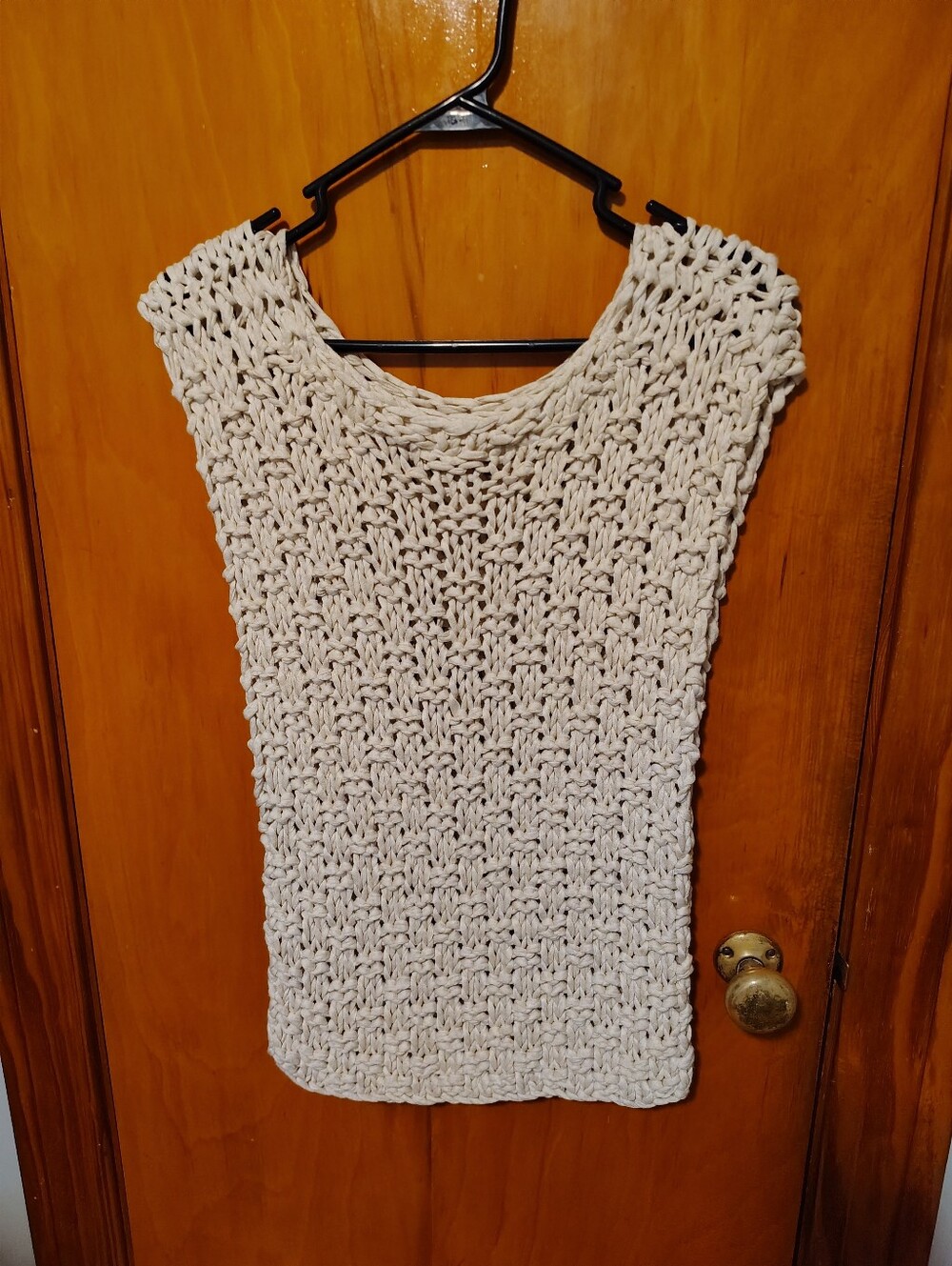 Hand-Knitted Chunky Open-Weave Cream Top